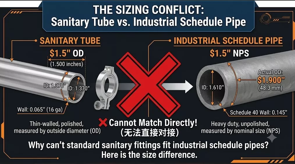 316L Sanitary Long Weld Ferrule for Hygienic Piping Systems